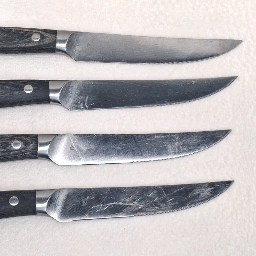 Pampered Chef (4) Steak Knives Dark Gray Handle German Steel